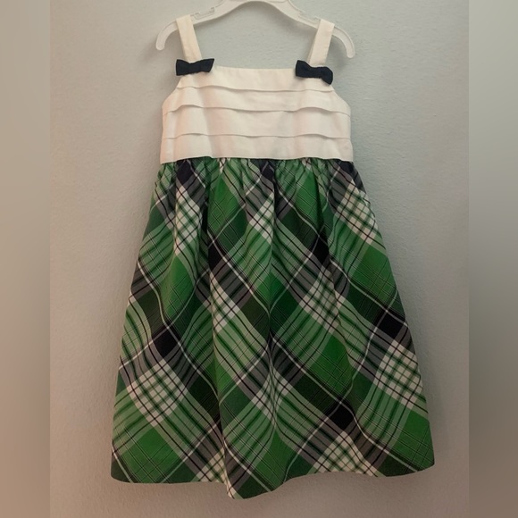 Janie and Jack White and Green Dress with Plaid Skirt and Pleated Bodice, size 5 - Picture 8 of 9